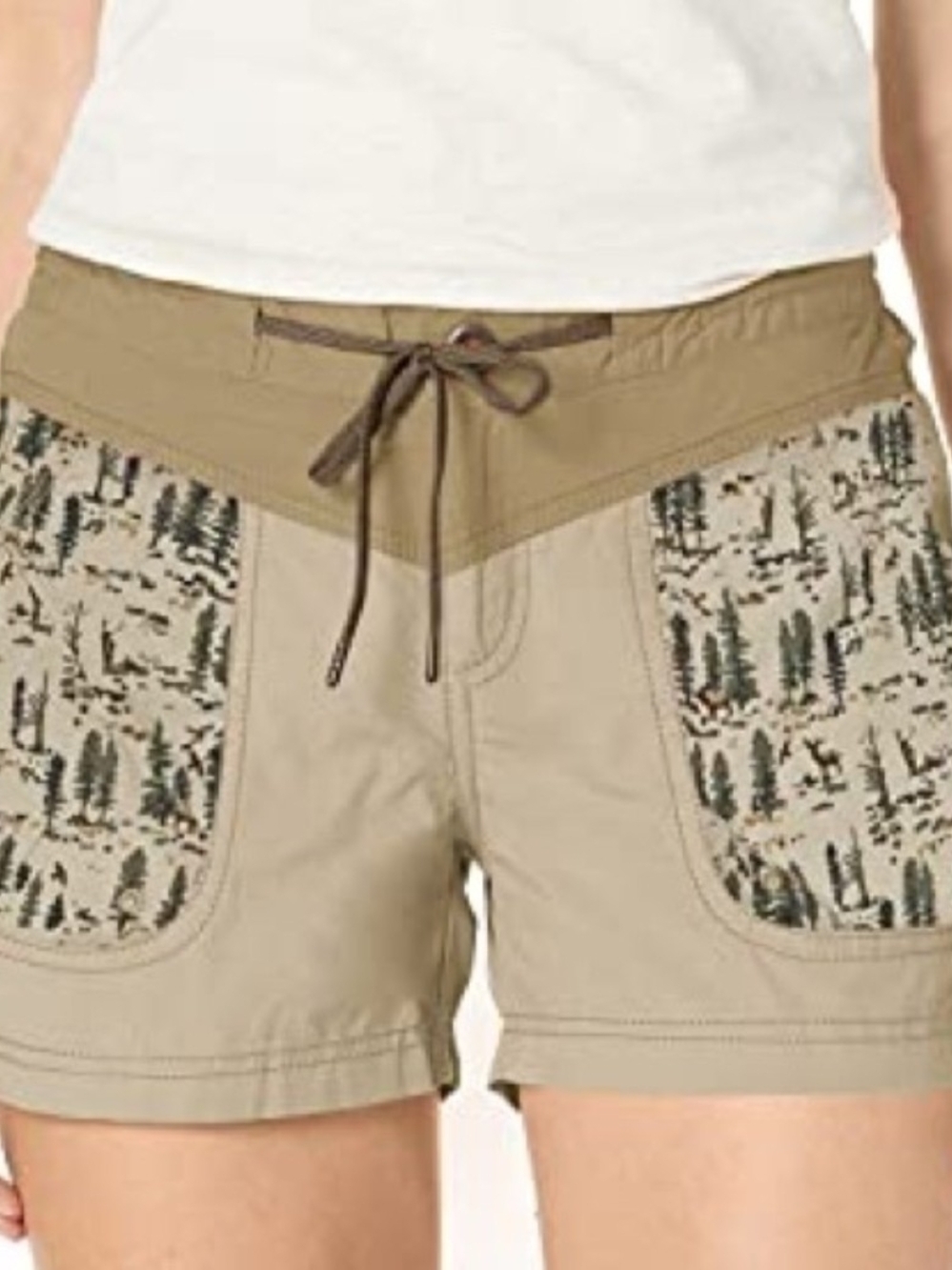 Columbia Women's Hiking or Casual Shorts Khaki with Forest-Print Pockets Size 14